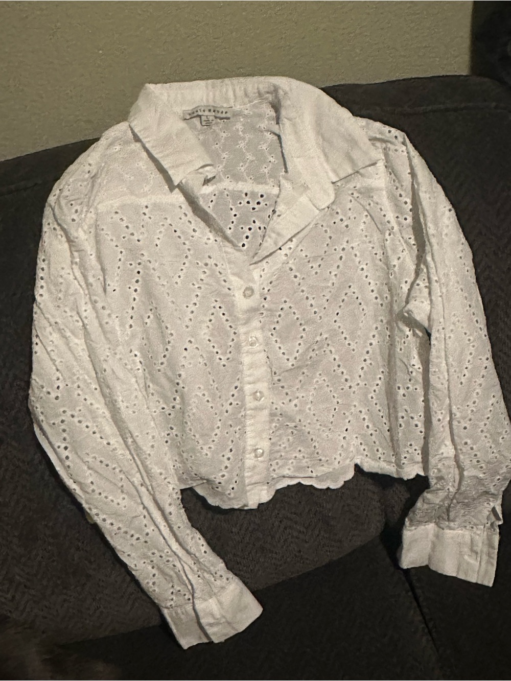 Haute Monde White Eyelet Button-Front Crop Blouse